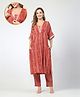 Zelena 100% Rayon Knit Three Fourth Kimono Sleeves Abstract Printed Maternity Kurti With Front Open Nursing Access & Pant Set  - Red