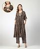 Zelena 100% Rayon Knit Three Fourth Kimono Sleeves Abstract Printed Maternity Kurti With Front Open Nursing Access & Pant Set - Black