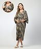 Zelena 100% Rayon Knit Three Fourth Sleeves Abstract Printed Maternity Kaftan Dress With Front Zipper Nursing Access - Blue