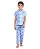 Clothe Funn Cotton Knit Half Sleeves Airplane Printed Shirt & Pajama Night Suit - Sky Blue