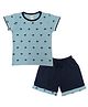 Clothe Funn Cotton Knit Half Sleeves Tree Printed Tee & Shorts Night Suit - Sky & Navy Blue