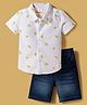 Babyhug Cotton Woven Half Sleeves Tropical Theme Printed Shirt & Shorts Set - White & Navy Blue