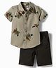 Babyhug 100% Cotton Woven Half Sleeves Floral Printed Shirt & Shorts Set - Olive Green