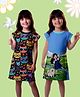 NUSYL Cotton Blend Knit Pack Of 2 Cap Sleeves Cats & Dog Printed Night Dresses - Black & Sky Blue