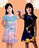 NUSYL Cotton Blend Knit Pack Of 2 Cap Sleeves Cats & Girl Printed Night Dresses - Black & Lilac