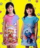 NUSYL Cotton Blend Knit Pack Of 2 Cap Sleeves Animals Printed Night Dresses - Dark Pink & Sky Blue