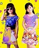 NUSYL Cotton Blend Knit Pack Of 2 Cap Sleeves Girl & Animals Printed Night Dresses - Lilac & Yellow