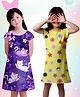 NUSYL Cotton Blend Knit Pack Of 2 Half Sleeves Floral & Cat Printed Night Dress - Lilac &  Yellow