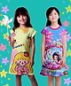 NUSYL Cotton Blend Knit Pack Of 2 Half Sleeves Girls & Sweet Text Printed Night Dress - Yellow & Dark Pink
