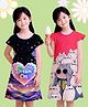 NUSYL Cotton Blend Knit Pack Of 2 Half Sleeves Cats & Dream On Text Printed Night Dress - Dark Pink & Lilac