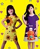 NUSYL Cotton Blend Knit Pack Of 2 Half Sleeves Sunflower & Bear Printed Night Dress - Yellow & Lilac