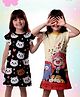 NUSYL Cotton Blend Knit Pack Of 2 Half Sleeves Girl & Bear Printed Night Dress - Black & Yellow