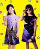 NUSYL Cotton Blend Knit Pack Of 2 Half Sleeves Cat & Butterfly Printed Night Dress - Black & Lilac