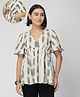 Zelena 100% Cotton Knit Half Sleeves Abstract Printed Maternity Top With Side Nursing Access - Off White