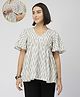 Zelena 100% Cotton Knit Half Sleeves Abstract Printed Maternity Top With Side Nursing Access - Off White