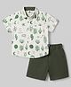 Mini Taurus Cotton Woven Half Sleeves Cactus Printed Shirt & Shorts Set - Olive Green
