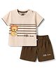 Mini Taurus Cotton Woven Half Sleeves T-Shirt & Shorts Set with Lion Print - Beige