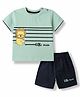 Mini Taurus Cotton Woven Half Sleeves T-Shirt & Shorts Set with Lion Print - Green