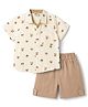 Mini Taurus Cotton Woven Half Sleeves Shirt & Shorts Night Suit with Teddy Print - Khaki