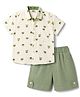 Mini Taurus Cotton Woven Half Sleeves Shirt & Shorts Night Suit with Teddy Print - Green