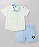 Mini Taurus Cotton Woven Half Sleeves Striped Shirt & Shorts Set with Teddy Patch - Blue