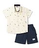 Mini Taurus Cotton Woven Half Sleeves Palm Tree Printed Shirt & Shorts Set - Navy Blue