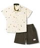 Mini Taurus Cotton Woven Half Sleeves Palm Tree Printed Shirt & Shorts Set - Olive Green