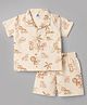 Mini Taurus Cotton Woven Half Sleeves Shirt & Shorts Co-ord Set with Animal Print - Brown