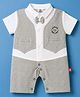 Mini Taurus Knitted Half Sleeves Text Printed Party Romper With Text Print & Bow Applique - Grey