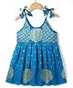 Bhartiya Paridhan Silk Woven Sleeveless Ethnic Dress with Foil Floral Print - Blue
