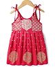 Bhartiya Paridhan Silk Woven Sleeveless Ethnic Dress with Foil Floral Print - Dark Pink