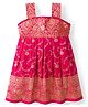 Bhartiya Paridhan Silk Woven Flared Sleeveless Ethnic Dress With Floral Foil Print - Pink