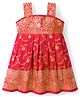 Bhartiya Paridhan Silk Woven Flared Sleeveless Ethnic Dress With Floral Foil Print - Red