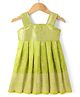 Bhartiya Paridhan Silk Woven Flared Sleeveless Ethnic Dress With Floral Foil Print - Green