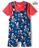 Babyhug Disney Single Jersey Knit Half Sleeves Mickey Mouse Printed Dungaree With Inner Tee - Navy Blue & Red