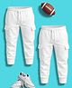 NUSYL Cotton Blend Knit Pack of 2 Solid Cargo Style Track Pants - White