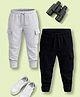 NUSYL Cotton Blend Knit Pack of 2 Solid Cargo Style Track Pants - Black & Grey