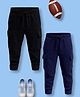 NUSYL Cotton Blend Knit Pack of 2 Solid Cargo Style Track Pants - Black & Navy Blue