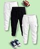 NUSYL Cotton Blend Knit Pack Of 3 Solid Cargo Styled Track Pants - White & Black
