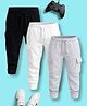 NUSYL Cotton Blend Knit Pack Of 3 Solid Cargo Styled Track Pants - White Grey & Black