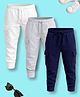NUSYL Cotton Blend Knit Pack of 3 Solid Cargo Style Track Pants - White Navy Blue & Grey