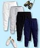 NUSYL Cotton Blend Knit Pack of 4 Solid Cargo Style Track Pants - White Black Navy Blue & Grey