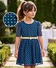 Hola Bonita Woven Half Sleeves Polka Dots Foil Printed Fit & Flare Party Dress With Belt - Teal Blue
