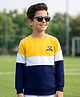 Pine Kids 100% Cotton Knit Full Sleeves Text Printed Sweatshirt - Yellow & Navy Blue