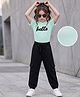 OLLINGTON ST. Cotton Knit Half Sleeves Top & Pant Set With Text Print - Green & Black