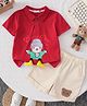Mark & Mia Cotton Half Sleeves Polo T-Shirt & Shorts Set With Bear Print - Red