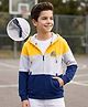 Pine Kids Cotton Knit Full Sleeves Hooded Sweat Jacket with Colour Block Design - Yellow White & Navy