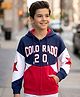 Pine Kids Cotton Knit Full Sleeves Hooded Cut & Sew Text Printed Sweat Jacket - Blue & Red