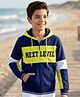 Pine Kids Cotton Knit Full Sleeves Colour Block Hooded Sweatshirt with Text Print- Navy