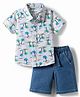 Babyhug Cotton Woven Half Sleeves Shirt & Denim Shorts Set With Tree Print - Multicolor